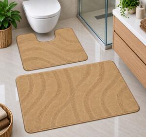 Set 2 Covorase de baie, Antiderapante, Symphony 2519, Bej Inchis 50 x 80 / 40 x 50