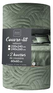 Set cuvertură și față de pernă verde din catifea 220x240 cm Solange – douceur d'intérieur