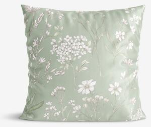 Goldea față de pernă din bumbac satinat - flori de câmp pe verde-salvie 45 x 45 cm