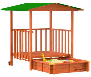 Groapa cu nisip cu verandă SUNNY, 130x130x143cm, maro/verde Jurhan