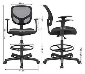 Scaun de birou, Songmics, 120 Kg, OBN25BK, 55-75 cm