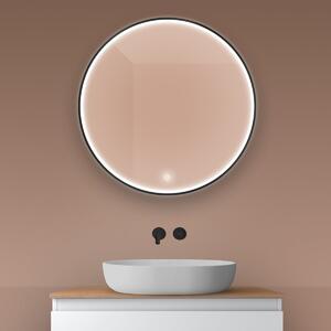Oltens Nordlis oglindă 80x80 cm rotund cu iluminare cu covoraș de încălzire negru 64101300