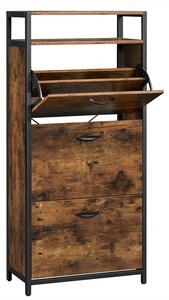 Raft pentru Pantofi Model Paislee, Maro rustic/Negru, 60x30x130 cm