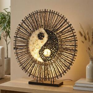 Woru Ying Yang Batur lampă de masă rotundă, 40 cm, maro, Lemn, Camera de zi / sufragerie, Piatră, Design