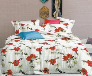 Lenjerie de pat pentru o persoana cu husa elastic pat si fata perna dreptunghiulara, Riya, bumbac mercerizat, multicolor