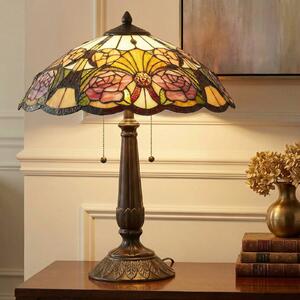 Clayre&Eef Lampă de masă florală Rose, stil Tiffany, Multicolor, Camera de zi / sufragerie, Sticlă, Tiffany