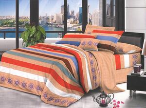 Lenjerie de pat pentru o persoana cu husa elastic pat si fata perna dreptunghiulara, Caledonia, bumbac mercerizat, multicolor