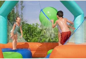Spatiu de joaca gonflabil, water park copii, minge pulverizatoare, 4 platforme joc, pompa, 450x450x268 cm