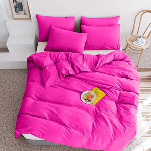 Lenjerie de pat pentru o persoana cu husa elastic pat si fata perna dreptunghiulara, Anastasia, bumbac ranforce, gramaj tesatura 120 g mp, Fucsia