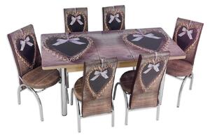 Set masă extensibilă Kalp cu 6 scaune imprimate