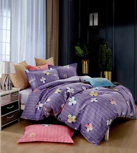 Lenjerie de pat pentru o persoana cu husa elastic pat si fata perna dreptunghiulara, Socotra, bumbac mercerizat, multicolor
