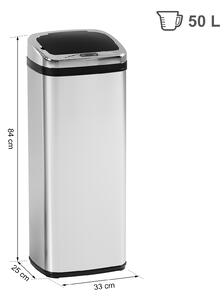 HomCom cos de gunoi patrat, din inox, cu senzor automat, 50L | AOSOM RO