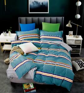 Lenjerie de pat pentru o persoana cu husa elastic pat si fata perna dreptunghiulara, Zhangye, bumbac mercerizat, multicolor