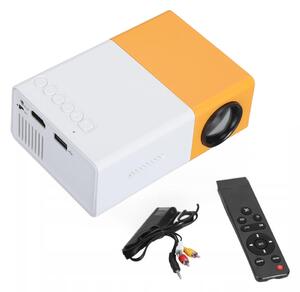 Proiector LED Mini 1080P Full HD, compatibil HDMI, USB și card TF, pentru cinema acasă și camping – Galben/Alb