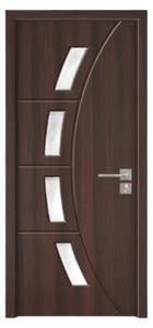 Usa Interior din MDF Novo Doors ND508, Cadru din Lemn Masiv, Geam Sablat, KIT COMPLET, Toc , Manere si balamale incluse (Culoare: Wenge, Dimensiune: 60 cm, Maner: Standard, Toc: Fix)