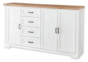 Comoda JASMIN, alb/stejar artisan, PAL, cu 3 usi si 4 sertare, 182x41x