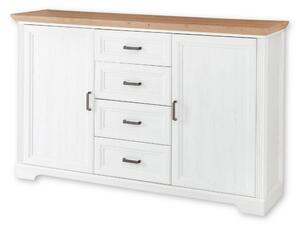 Comoda JASMIN, alb/stejar artisan, PAL, cu 2 usi si 4 sertare, 165x41x