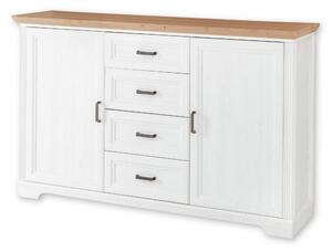 Comoda JASMIN, alb/stejar artisan, PAL, cu 2 usi si 4 sertare, 165x41x102 cm