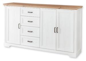 Comoda JASMIN, alb/stejar artisan, PAL, cu 3 usi si 4 sertare, 182x41x102 cm