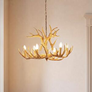 Lindby Lampă suspendată Fibi, maro, coarne, 6 becuri E14, reglabil, Maro / Rugină, Camera de zi / sufragerie, Plastic, Casă de țară / Rustic, Candelabru