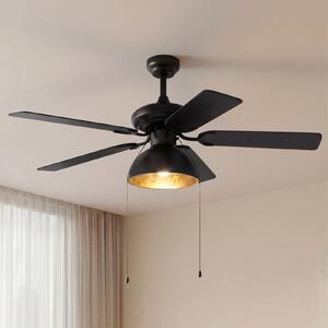 Lucande Ventilator de tavan cu lumină Shamoian, silențios, Ø 130 cm, Negru, Camera de zi / sufragerie, Metal, Vintage