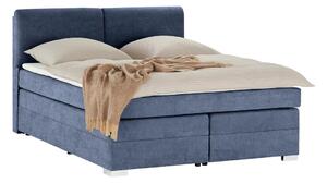 Pat Boxspring Charlotte, cu ladă de depozitare, saltea și topper incluse, Albastru-Inchis-Enjoy / 140x200