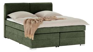 Pat Boxspring Charlotte, cu ladă de depozitare, saltea și topper incluse, Verde-Enjoy / 140x200