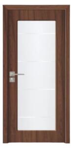 Usa Interior din MDF Novo Doors ND110-1, Cadru din Lemn Masiv, Geam Sablat, KIT COMPLET, Toc , Manere si balamale incluse (Culoare: Nuc, Dimensiune: 60 cm, Maner: Standard, Toc: Fix)