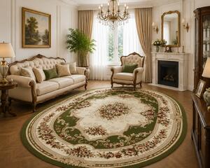 Covor Clasic, Lotos 574, Verde, Oval, Diverse Dimensiuni, 1800 gr mp