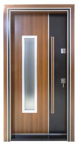 Usa metalica de exterior cu izolatie si vizor Novo Doors NDS1000S, Din compozit, 2 yale, Kit complet, Pentru case, (Culoare: Nuc, Geam: Sticla securizata, Sens deschidere: Stanga)