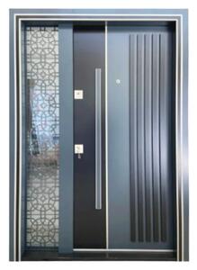 Usa metalica dubla de exterior cu izolatie si vizor Novo Doors NDS1000, Din compozit, 2 yale, Kit complet, Pentru case (Culoare: Gri Antracit, Sens deschidere: Stanga)