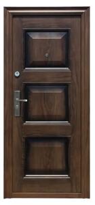 Usa metalica de exterior cu izolatie si vizor Novo Doors ND7002 , 2 yale,tabla 0,7 mm, balamale si clanta incluse, toc de 7 centimetri, pentru casa si apartament, Maron (Sens deschidere: Dreapta)