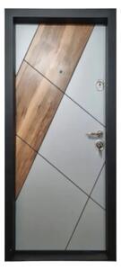 Usa metalica de apartament cu izolatie si vizor Novo Doors First Class NDFC23, Deschidere Stanga Dreapta, Dimensiune 200X88 cm, Tabla 1.2 mm, Kit complet, Gri deschis cu insertie stejar (Sens deschidere: Stanga)