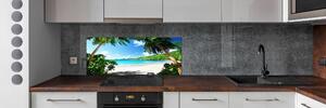 Panou sticlă decorativa bucătărie plaja Seychelles
