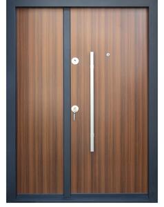 Usa metalica dubla de exterior cu izolatie si vizor Novo Doors NDS1400, Din compozit, 2 yale, Kit complet, Pentru case (Culoare: Nuc, Sens deschidere: Stanga)