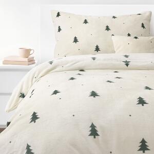 Goldea lenjerie de crăciun de pat din micropluș deluxe - brazi verzi pe bej 140 x 200 și 70 x 90 cm