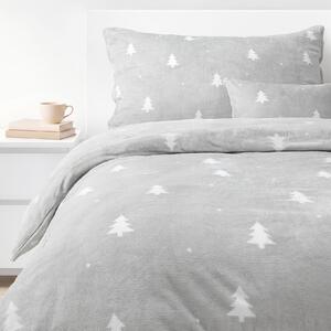 Goldea lenjerie de crăciun de pat din micropluș deluxe - brăduți albi pe gri 140 x 200 și 70 x 90 cm