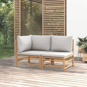 Set mobilier de grădină cu perne gri deschis, 2 piese, bambus