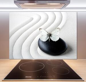 Panou sticlă decorativa bucătărie piatra Zen și fluture