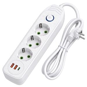 Prelungitor Multipriză 3 prize + 2x USB-A + USB-C JNH024-3B White