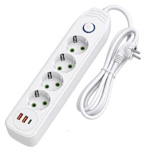 Prelungitor Multipriză 4 prize + 2x USB-A + USB-C JNH025-4B White