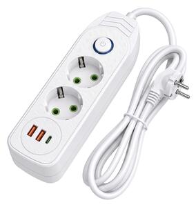 Prelungitor Multipriză 2 prize + 2x USB-A + USB-C JNH024-3B White