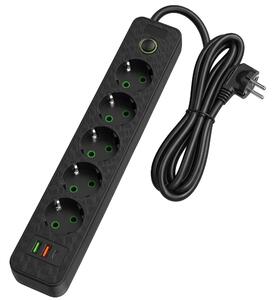 Prelungitor multipriză 5 prize + 2x USB-A + USB-C REA JNH022-5A Black