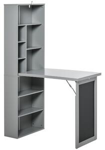 HOMCOM Birou Pliabil cu Bibliotecă, Tablă și Masă de Dining Rabatabilă, 98x51x153 cm, Gri închis | Aosom Romania