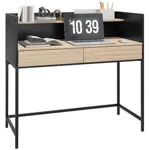 HOMCOM Birou cu 2 Sertare, Raft Superior și Mânere Ascunse, Birou Modern din Lemn și Oțel, 106x51,5x102,5 cm, Negru | Aosom Romania