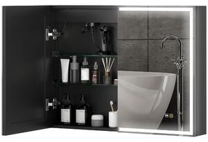 HOMCOM Dulap pentru Baie cu Oglindă cu Lumini LED și Priză, 80x12,8x60 cm, Negru | Aosom Romania