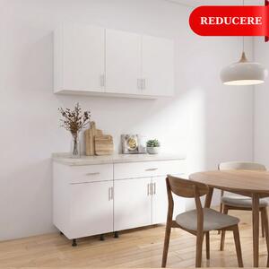 Set Bucatarie Modulara 120 cm, Culoarea Alb, Pal 18mm, Blat Termorezistent
