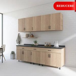 Set Bucatarie Modulara 180 cm, Culoarea Stejar Sonoma, Pal 18mm, Blat Termorezistent
