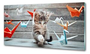 Panou de bucătărie Cat cu păsări de hârtie
