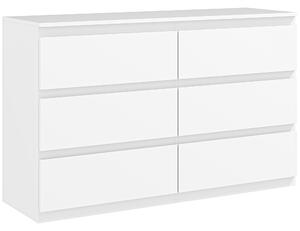 HOMCOM Comodă cu 6 Sertare și Picioare Antiderapante din Lemn, 120x39x75 cm, Alb | Aosom Romania